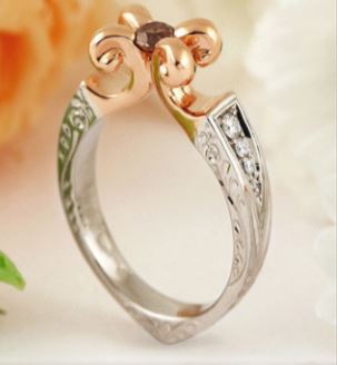 R343 Silver Rose Gold Accent Rhinestone Ring - Iris Fashion Jewelry