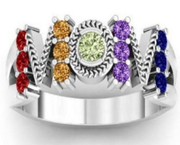 R603 Silver Multi Color MOM Rhinestone Ring - Iris Fashion Jewelry