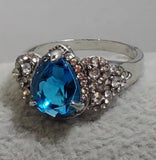 R635 Silver Blue Teardrop Gem Rhinestone Ring - Iris Fashion Jewelry