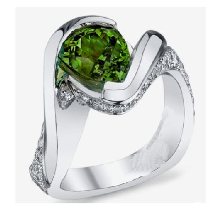R52 Silver Green Teardrop Rhinestones Ring - Iris Fashion Jewelry