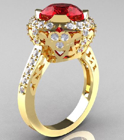 R244 Gold Red Gemstone Rhinestone Ring - Iris Fashion Jewelry
