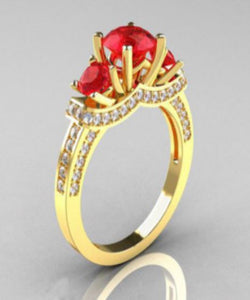R50 Gold Triple Red Gem Rhinestone Ring - Iris Fashion Jewelry
