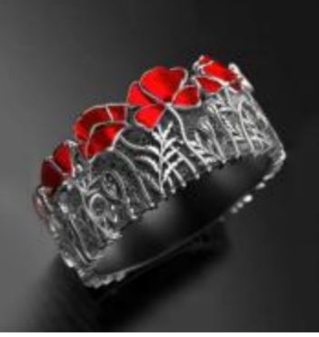R94 Gun Metal Red Poppy Flower Ring - Iris Fashion Jewelry