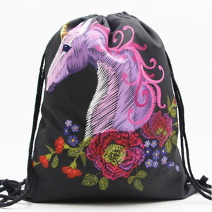 G115 Black Unicorn Drawstring Bag Backpack - Iris Fashion Jewelry