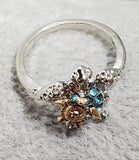 R718 Silver & Gold Blue Rhinestone Turtle Ring - Iris Fashion Jewelry