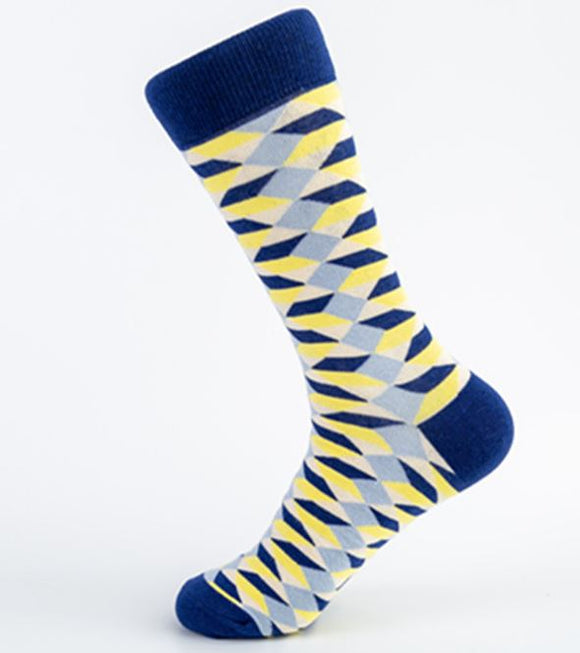*SF508 Blue & Yellow Rectangles Socks - Iris Fashion Jewelry