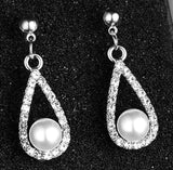 E765 Silver Rhinestone Teardrop Pearl Earrings - Iris Fashion Jewelry