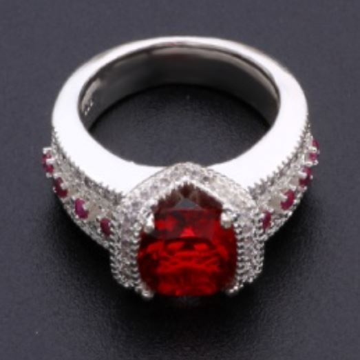 R116 Silver Red Gem Pink Rhinestones Ring - Iris Fashion Jewelry