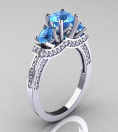 R107 Silver Triple Blue Rhinestone Ring - Iris Fashion Jewelry