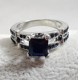R726 Silver Royal Blue Square Gem Rhinestone Ring