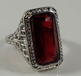 R71 Silver Red Rectangle Gemstone Ring - Iris Fashion Jewelry