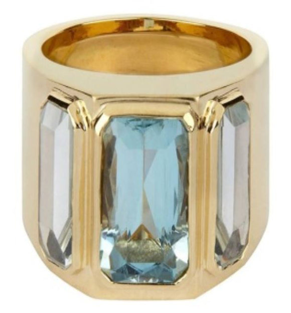 R628 Gold Light Blue Gem Ring - Iris Fashion Jewelry