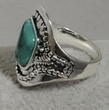 R723 Silver Teal Crackle Stone Ring - Iris Fashion Jewelry