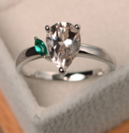 R15 Silver Crystal Teardrop with Green Gem Ring - Iris Fashion Jewelry