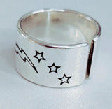 AR28 Silver Smiley Face Lightning & Stars Adjustable Ring - Iris Fashion Jewelry