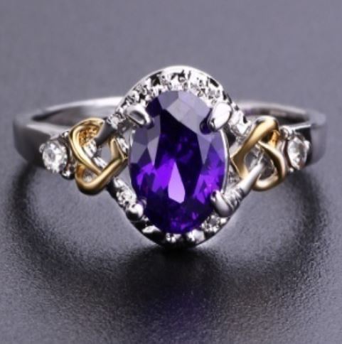 R63 Silver Purple Gem Gold Accent Ring - Iris Fashion Jewelry