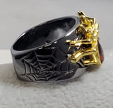 R713 Gun Metal Gold Spider Red Gem Ring - Iris Fashion Jewelry