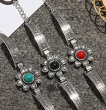 B1181 Silver Decorated Black Gem Flower Bracelet - Iris Fashion Jewelry