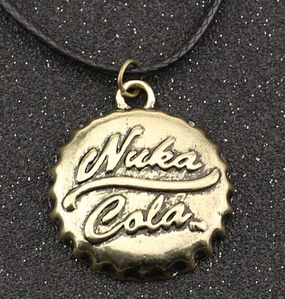 AZ310 Gold Cola Bottle Cap on Leather Cord Necklace with FREE EARRINGS