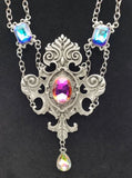 AZ126 Large Silver Iridescent Multi Color Gem Necklace with FREE Earrings
