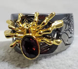 R713 Gun Metal Gold Spider Red Gem Ring - Iris Fashion Jewelry