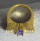 R695 Gold Purple Gemstone Rhinestone Ring - Iris Fashion Jewelry