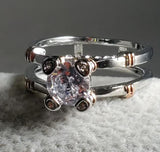 R47 Silver Rose Gold Accent Rhinestone Ring - Iris Fashion Jewelry