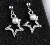 E512 Silver Rhinestone Star Pearl Earrings - Iris Fashion Jewelry