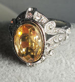 R301 Silver Champagne Gemstone Ornate Rhinestone Ring - Iris Fashion Jewelry