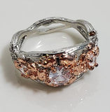 R722 Silver Rose Gold Flower Gemstone Ring - Iris Fashion Jewelry