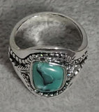 R723 Silver Teal Crackle Stone Ring - Iris Fashion Jewelry
