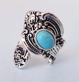 R303 Silver Turquoise Crackle Stone Ring - Iris Fashion Jewelry