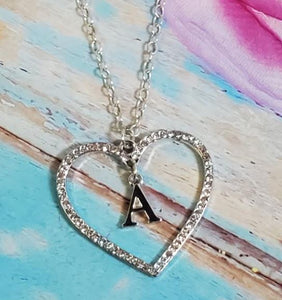 AZ234 Silver Rhinestone Heart "A" Necklace with FREE Earrings