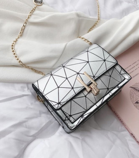 PB158 Silver Geometric Design Shoulder Bag - Iris Fashion Jewelry