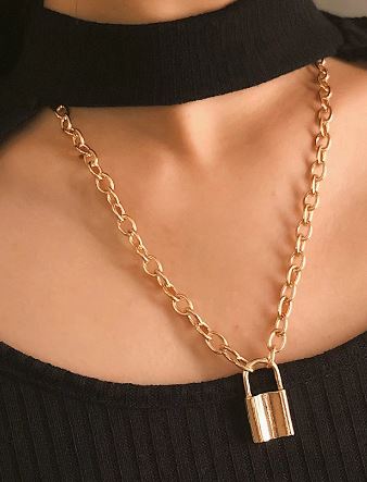 AZ48 Gold Padlock Chain Necklace with FREE EARRINGS - Iris Fashion Jewelry