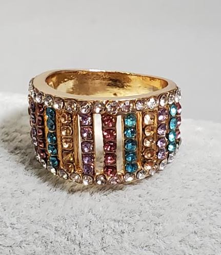 R725 Rose Gold Multi Color Rhinestone Ring - Iris Fashion Jewelry