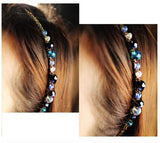 H662 Gold Shades of Green Beaded Head Band - Iris Fashion Jewelry