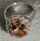 R686 Silver Oval Champagne Gemstone Ring - Iris Fashion Jewelry