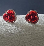 E1557 Silver Red Rose Rhinestone Earrings - Iris Fashion Jewelry