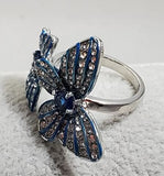 R728 Silver Blue Butterfly Rhinestone Ring - Iris Fashion Jewelry