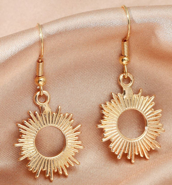 E75 Gold Sunburst Dangle Earrings - Iris Fashion Jewelry