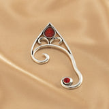 E1741 Silver Red Gemstone SINGLE LEFT EAR Earring Cuff - Iris Fashion Jewelry