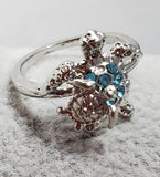 R719 Silver Blue Rhinestone Turtle Ring - Iris Fashion Jewelry