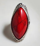 R143 Silver Red Crackle Stone Ring - Iris Fashion Jewelry