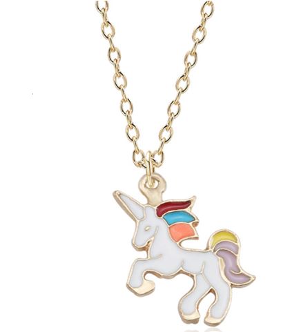 L55 Gold Baked Enamel Colorful Unicorn Necklace FREE Earrings