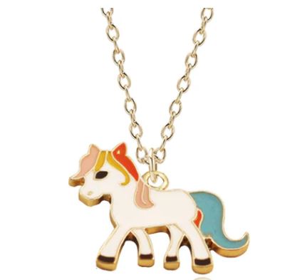 L53 Gold Baked Enamel Colorful Pony Necklace FREE Earrings