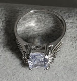 R646 Silver Crystal Square Gemstone Rhinestone Ring - Iris Fashion Jewelry