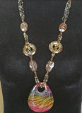 N2060 Brown Bead Rainbow Glitter Acrylic Teardrop Long Necklace With Free Earrings - Iris Fashion Jewelry