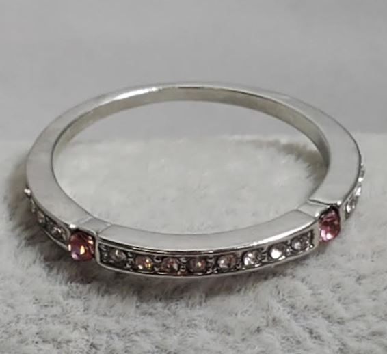 R517 Silver Light Pink Rhinestone Band Ring - Iris Fashion Jewelry
