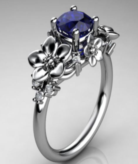 R127 Silver Blue Gemstone Flower Rhinestone Ring - Iris Fashion Jewelry